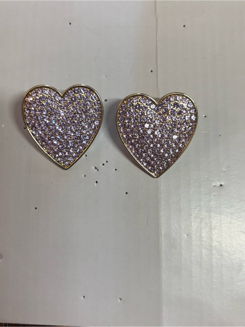 Gold-Tone Purple Heart Crystal Stud Earrings